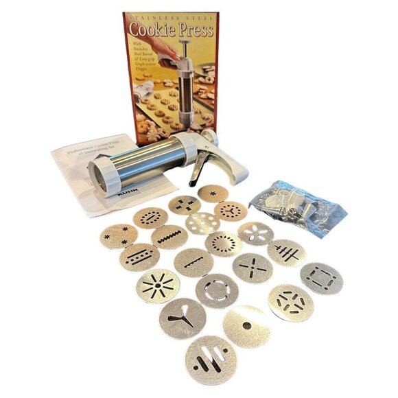 Vintage Kuhn Rikon Cookie Press Switzerland Professional Decorating Set Recipes - Picture 2 of 16